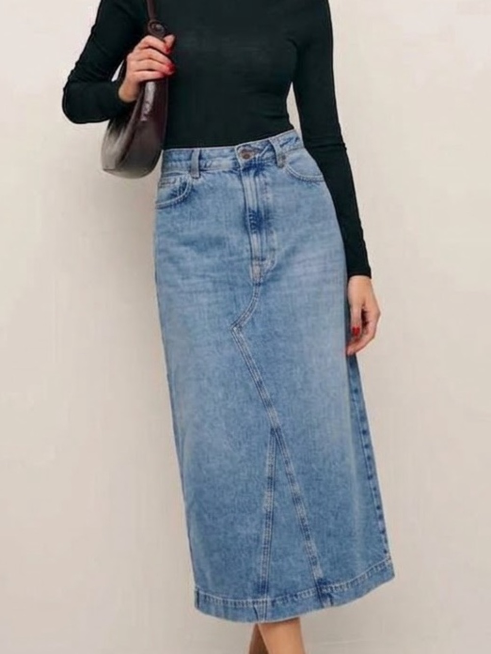 MADE IN TOMBOY $350 • small • Midi Length Denim Skirt fall 2023 retro 90s